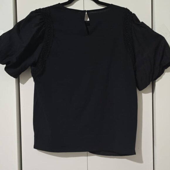 Ann Taylor Lace Trim Mixed Media Top (Black) - Picture 3 of 3